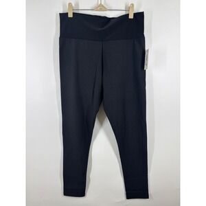 Plush Fleece Lined Leggings Black High Waist Cotton Blend NWT Large